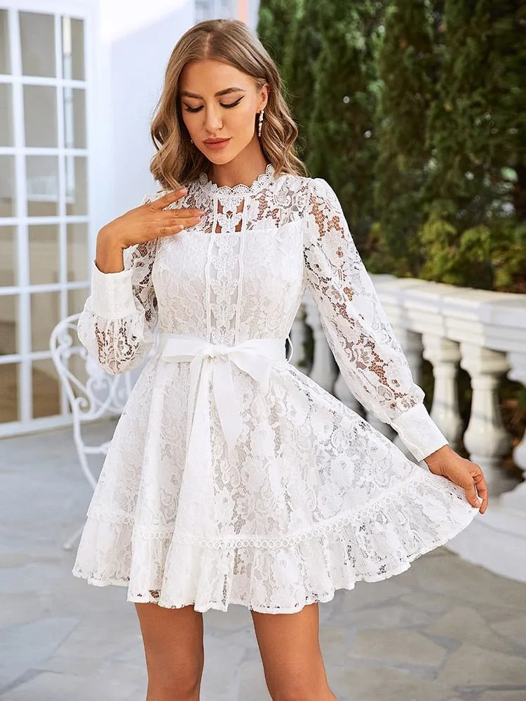 Simplee White Lace Mini Dress