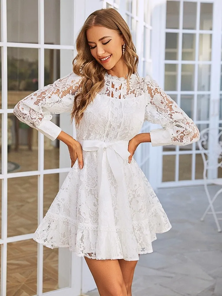 Simplee White Lace Mini Dress