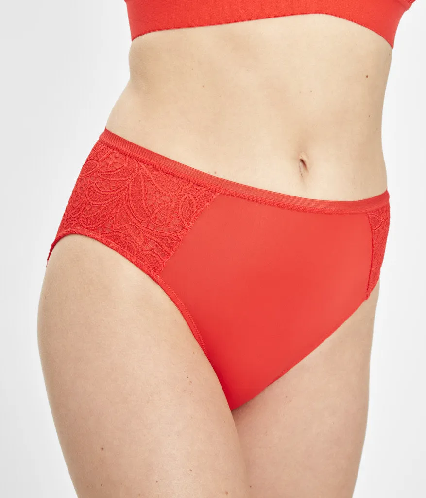 The Lace High Waist Bikini: Tomato Red