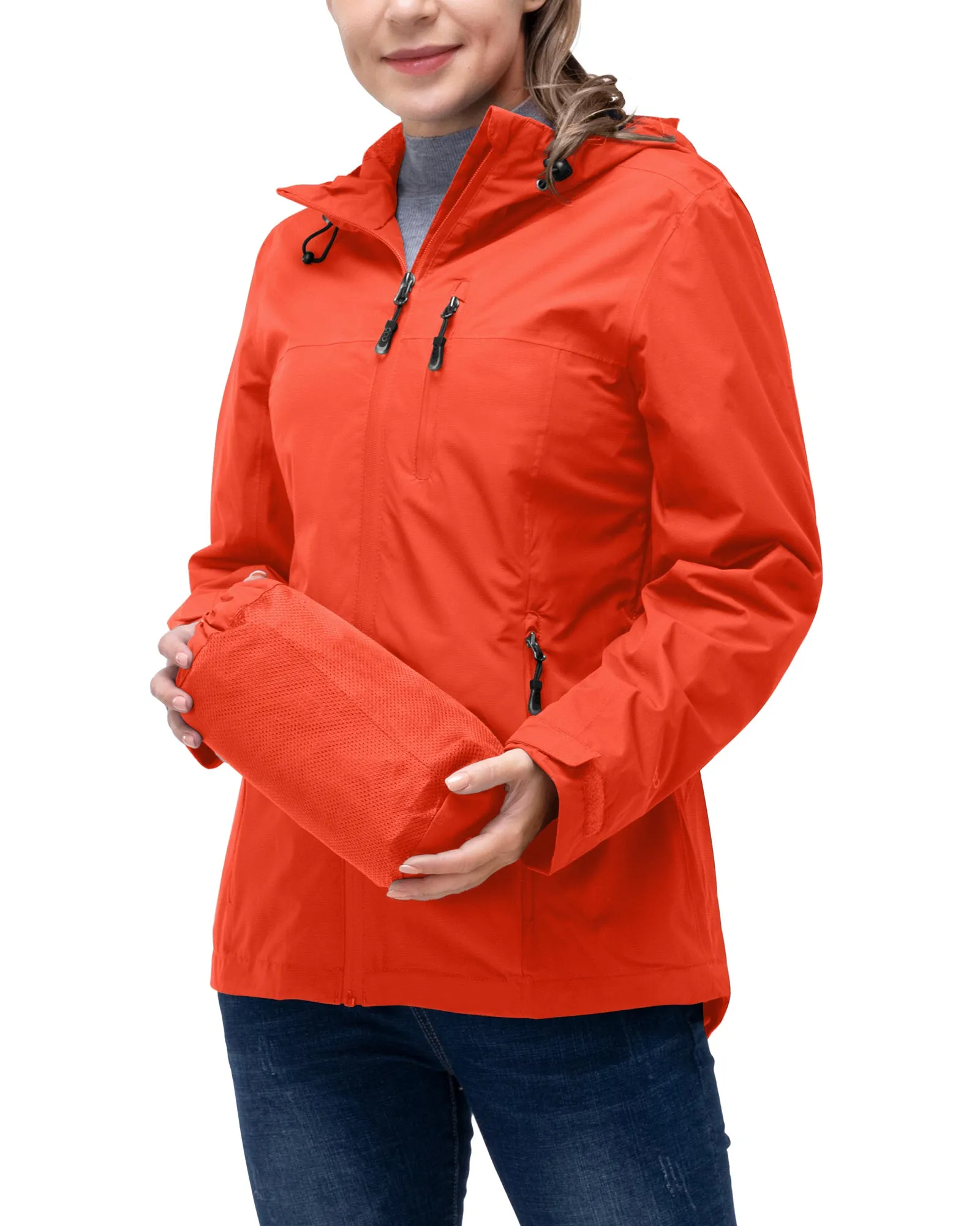 Women's Packable Rain Jacket with 4 Pockets: 1.10 lbs 10000mm W/P index 10000 Level Breathable