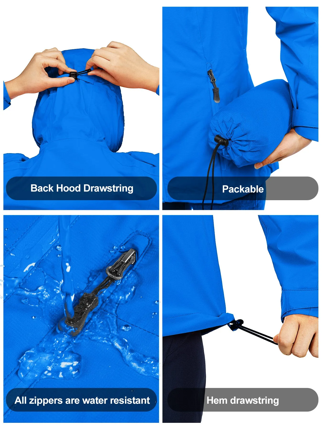 Women's Packable Rain Jacket with 4 Pockets: 1.10 lbs 10000mm W/P index 10000 Level Breathable