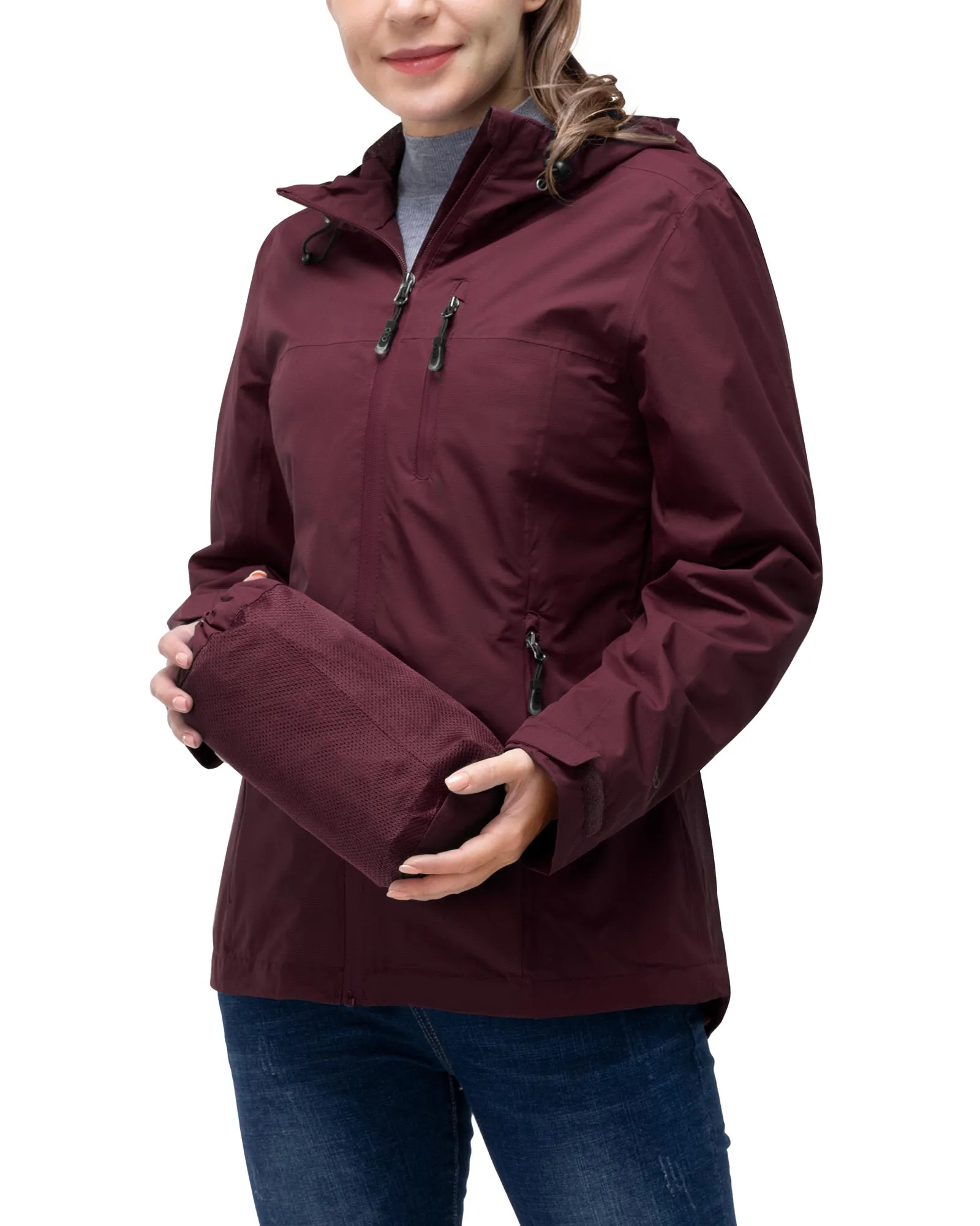 Women's Packable Rain Jacket with 4 Pockets: 1.10 lbs 10000mm W/P index 10000 Level Breathable