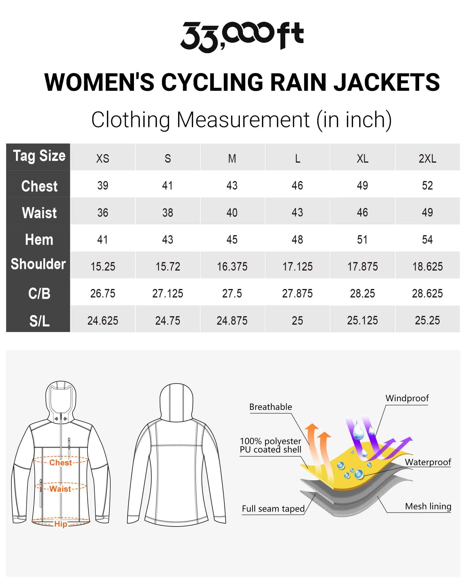 Women's Packable Rain Jacket with 4 Pockets: 1.10 lbs 10000mm W/P index 10000 Level Breathable