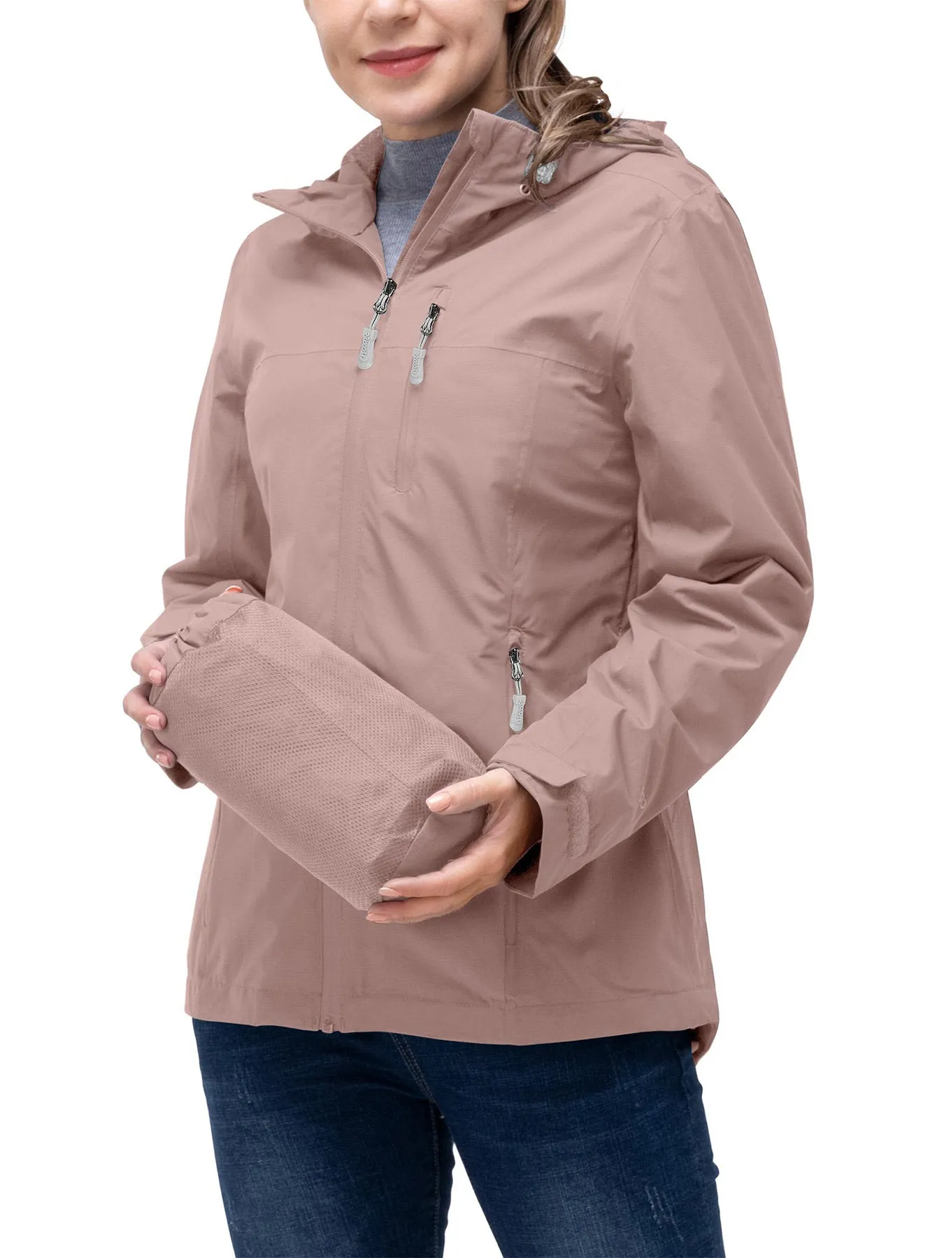 Women's Packable Rain Jacket with 4 Pockets: 1.10 lbs 10000mm W/P index 10000 Level Breathable