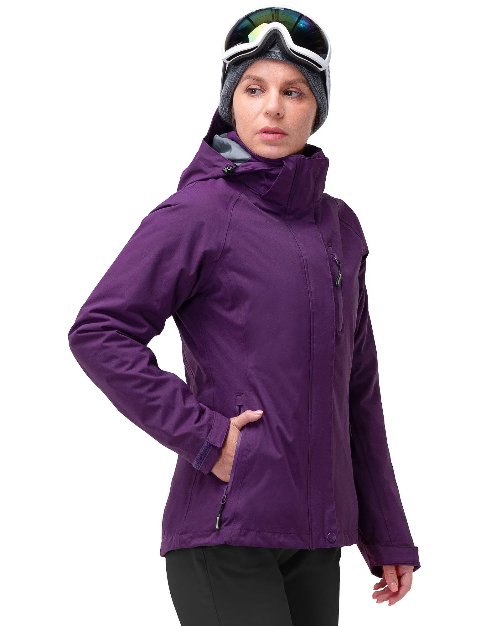 Women's Waterproof 3-IN-1 Ski Jacket, Warm Fleece Insulated Winter Snow Coat Windproof Rain Jackets Parka Hooded for Traveling Climbing Hiking